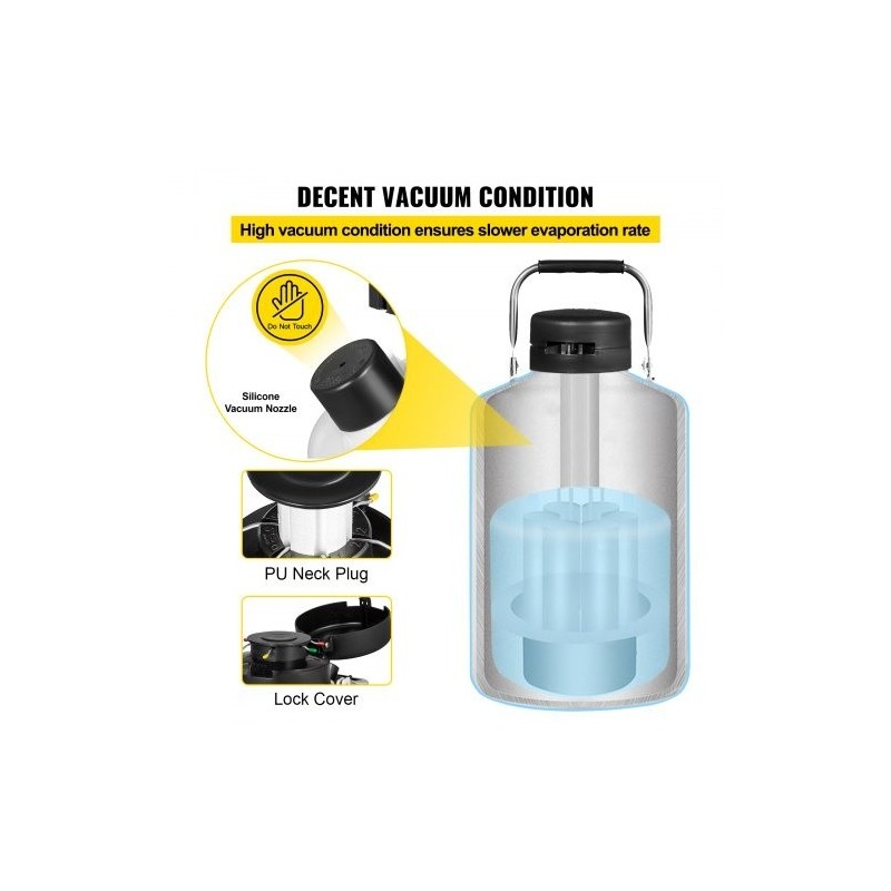 Kryogeeninen nestemäisen typen säiliö 10 l alumiiniseos 6 sisäsäiliötä kantokahvalla