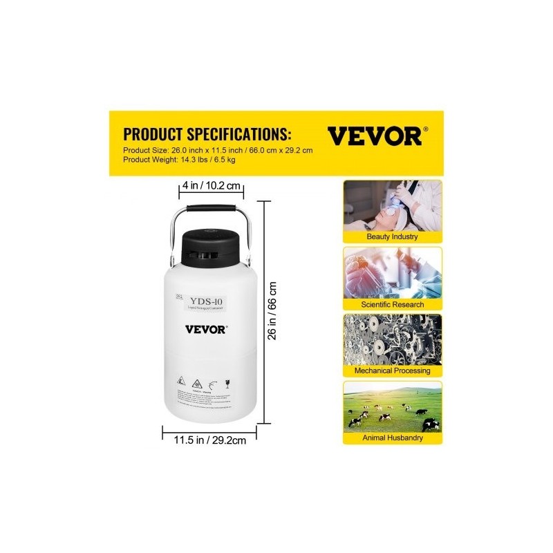 Kryogeeninen nestemäisen typen säiliö 10 l alumiiniseos 6 sisäsäiliötä kantokahvalla