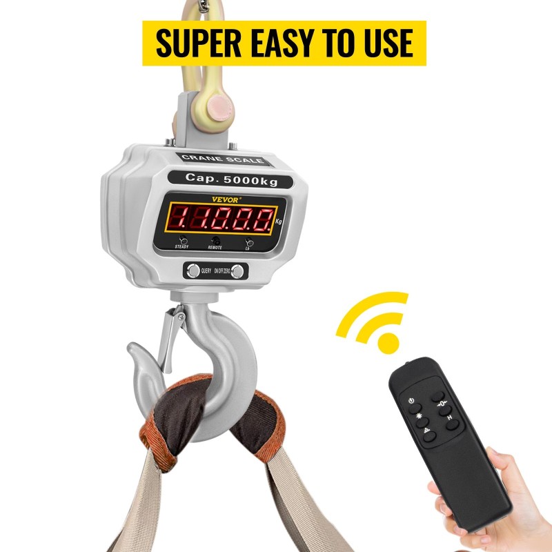 Teollinen alumiinirunkoinen nosturivaaka 5000 kg taustavalaistu näyttö