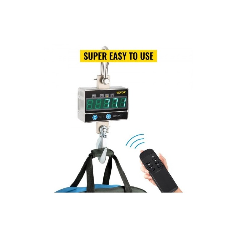Ripustettava nosturivaaka digitaalinen 1000 kg alumiinirunko LED-näyttö kauko-ohjain