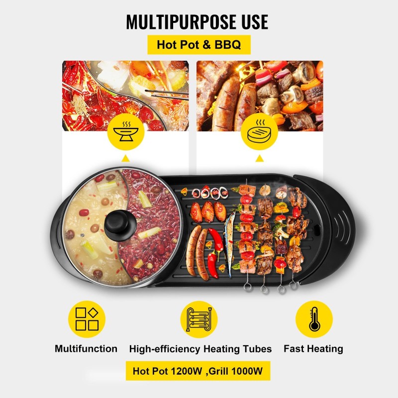 Sähköinen kaksitoiminen pöytägrilli ja keittoastia 2,5 litran erillisellä lämpötilansäädöllä