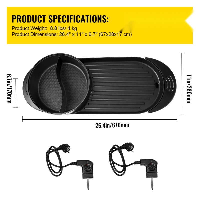 Sähköinen kaksitoiminen pöytägrilli ja keittoastia 2,5 litran erillisellä lämpötilansäädöllä