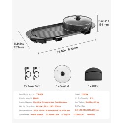 Sähköinen keitto- ja grilliyhdistelmä 2200W 2,7 l tarttumaton erillisillä säädöillä