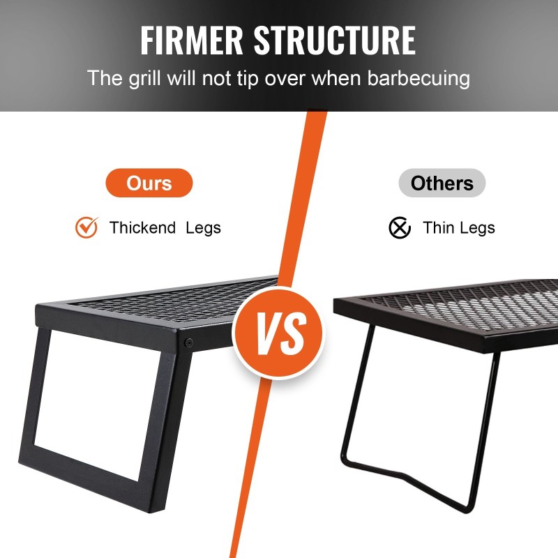 Taitettava nuotiogrilli teräs koko 458x305x205 mm kantavuus 6 kg retkeilyyn