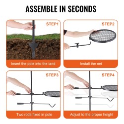 Kääntyvä teräs nuotiogrilli ulkokäyttöön säädettävällä korkeudella 815x360x1225 mm 6 kg kantokyky