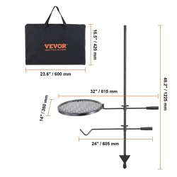 Kääntyvä teräs nuotiogrilli ulkokäyttöön säädettävällä korkeudella 815x360x1225 mm 6 kg kantokyky