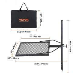 Nuotiogrilli teräs säädettävä kääntyvä ritilä ulkokäyttöön 675x405x710 mm