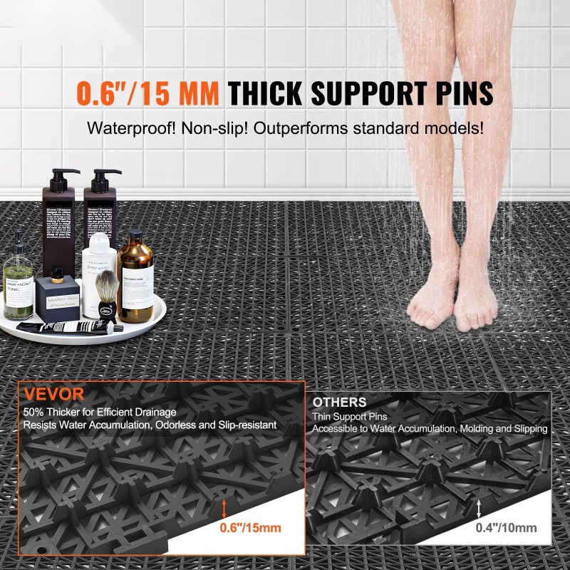 PVC-lukittuvat vedenpoistolattialaatat 30 x 30 cm 12 kpl kosteisiin tiloihin