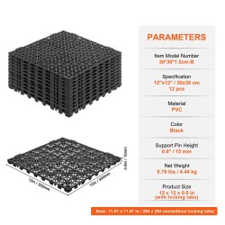 PVC-lukittuvat vedenpoistolattialaatat 30 x 30 cm 12 kpl kosteisiin tiloihin