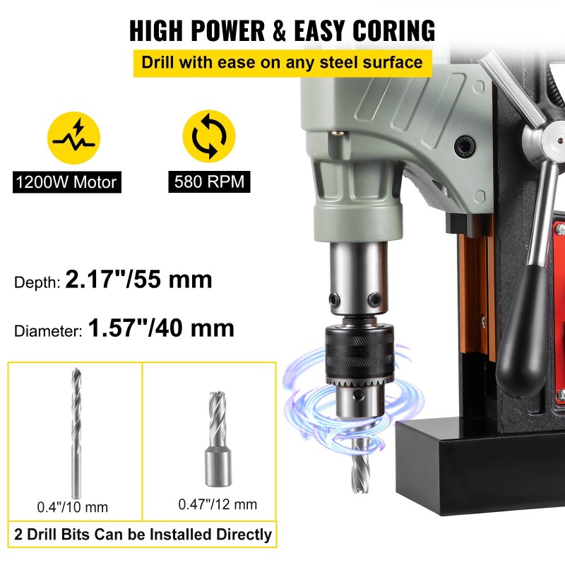 Magneettiporakone 1200 W 40 mm kruunupora 55 mm poraussyvyys 13000 N pitovoima