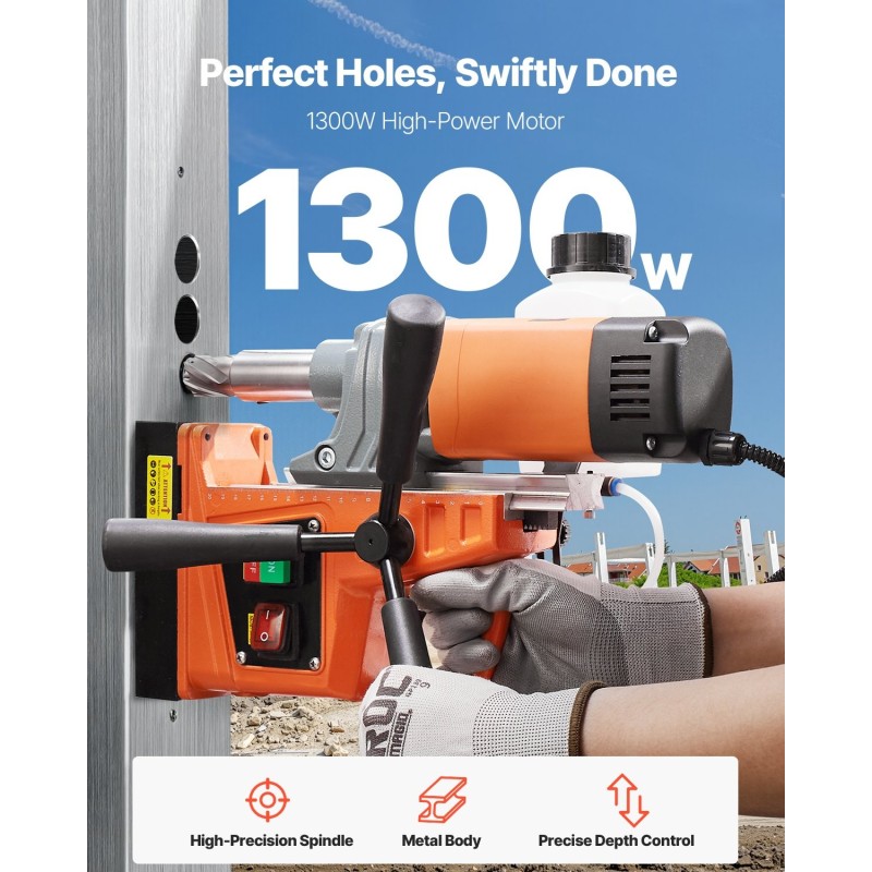 Magneettiporakone 1300 watin kannettava metallipinnoille 40 millimetrin poraushalkaisija 13000 newtonin pitovoima