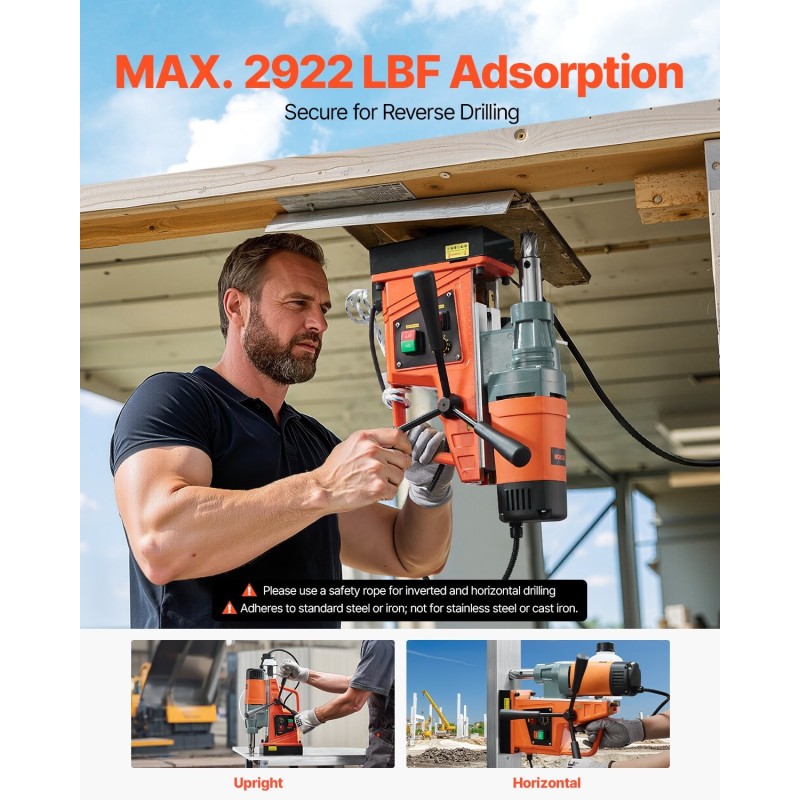 Magneettiporakone 1550 wattia kannettava kierrosnopeus 0–500 13000 newtonin magneettivoima 50 millimetrin poraushalkaisija