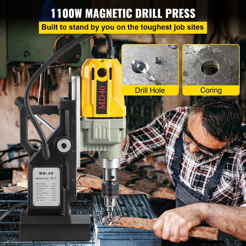 Kannettava sähköinen magneettiporakone 1100W 40 mm ontelopora 12 terää 12000N