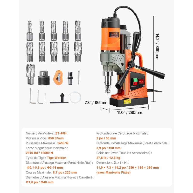 Magneettiporakone 1450W 40 mm kruunuporalla 11 kpl kruunuporia