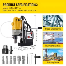 Magneettipylväsporakone 1100 wattia 12000 newtonin magneettivoima 40 millimetrin poraushalkaisija 6 onttoa poranterää