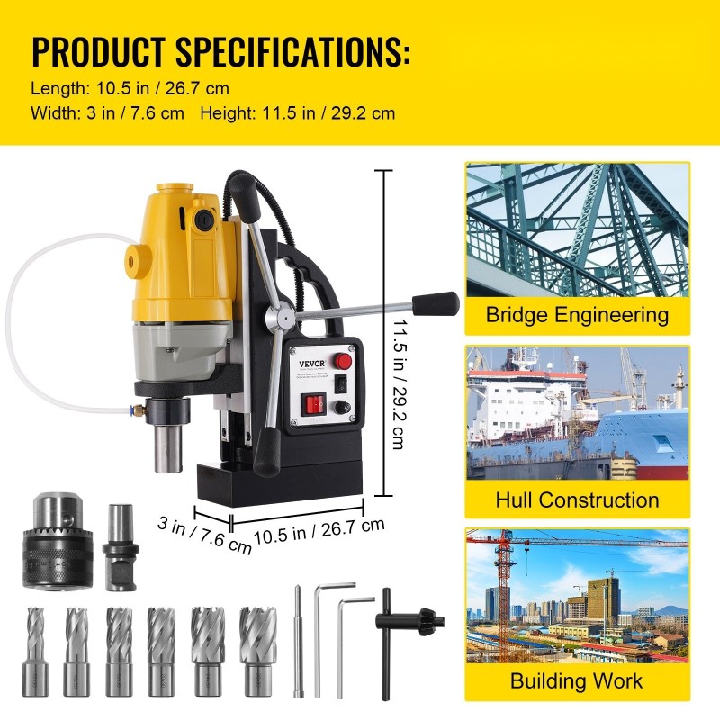 Magneettipylväsporakone 1100 wattia 12000 newtonin magneettivoima 40 millimetrin poraushalkaisija 6 onttoa poranterää