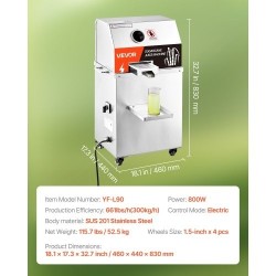 Sähköinen sokeriruokomehustin 800 wattia 3 ruostumatonta telaa 300 kilogrammaa tunnissa pyörillä