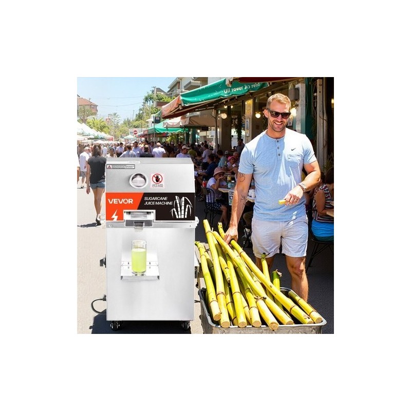 Sähköinen sokeriruokomehustin 800 wattia 3 ruostumatonta telaa 300 kilogrammaa tunnissa pyörillä