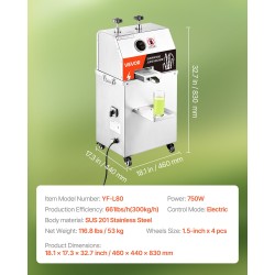 Sokeriruokomehupuristin sähköinen ruostumatonta terästä seitsemänsataaviisikymmentä wattia kolme telarullaa kolmesataa