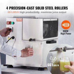 Sähköinen sokeriruokomehupuristin 800W 4 ruostumatonta teräsrullaa 300 kg tunnissa automaattinen telapaineen säätö