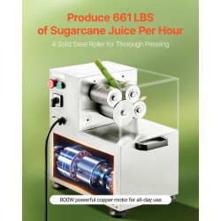 Sokeriruokopuristin 800 wattia 300 kiloa tunnissa neljä ruostumatonta rullaa