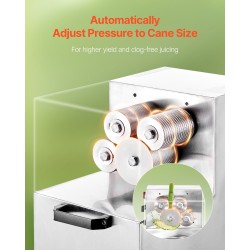 Sokeriruokopuristin 800 wattia 300 kiloa tunnissa neljä ruostumatonta rullaa