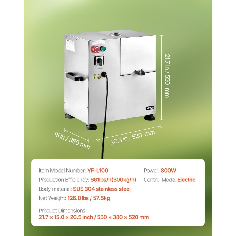 Sokeriruokopuristin 800 wattia 300 kiloa tunnissa neljä ruostumatonta rullaa