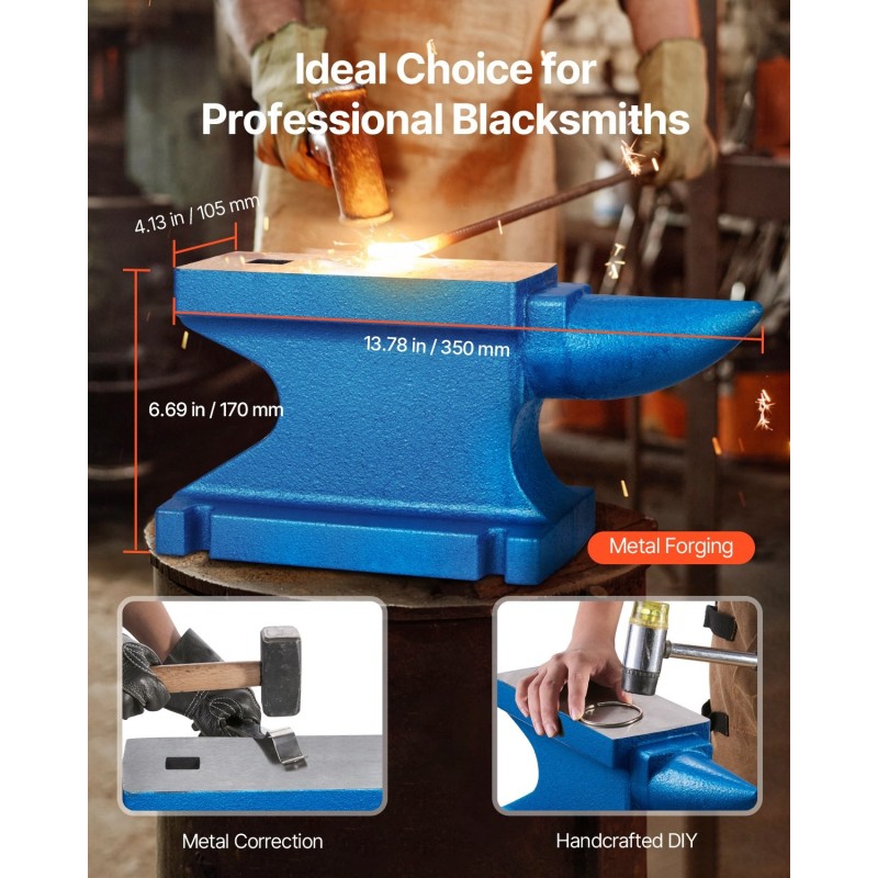 Valurautainen alasin 55 paunaa pyöreällä sarvella neliöreiällä hiottu pinta