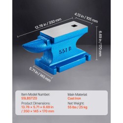 Valurautainen alasin 55 paunaa pyöreällä sarvella neliöreiällä hiottu pinta