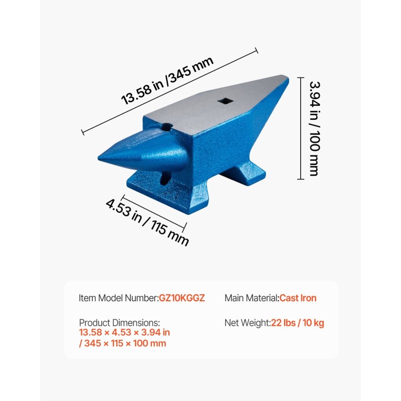 Karkaistu teräsalasin 10 kg kaksi sarvea pyöreä ja neliöreikä sepäntyöhön