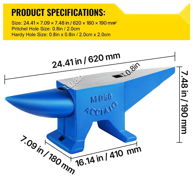 Teräsalja 50 kg sininen taontaan kaksi sarvea pyöreä reikä