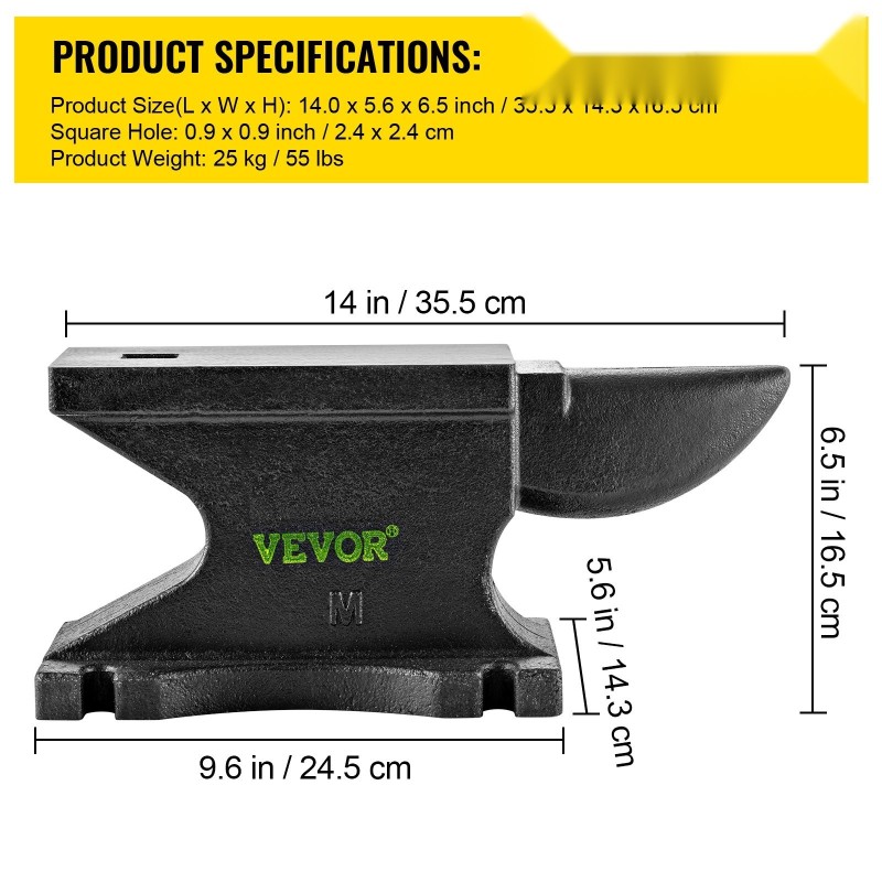 Valurautainen alasin 25 kg yksisarvinen pyöristetty sarvi työtaso 21,8 x 10,4 cm