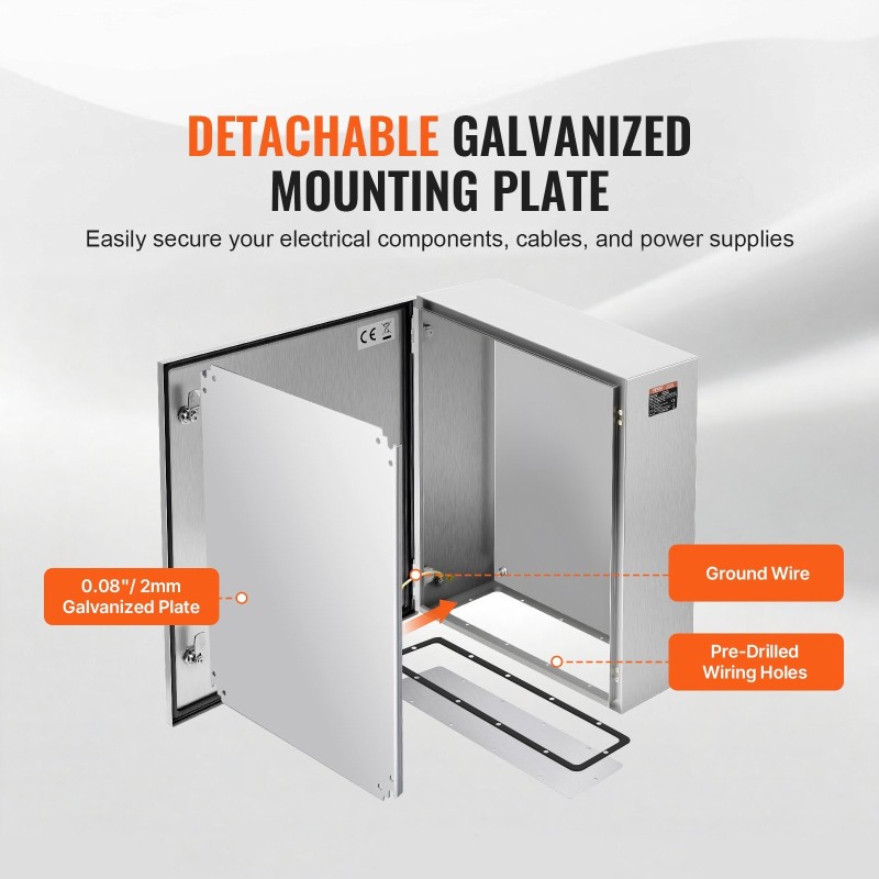Sähkökotelo 304-ruostumaton teräs 60x50x20 cm seinäkiinnitys IP66 saranoitu ovi lukko