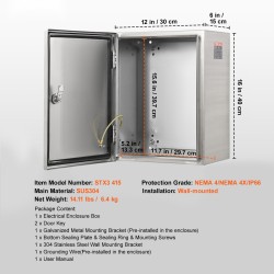 Sähkökotelo SUS304-ruostumatonta terästä 40×30×15 cm seinäkiinnitys ulkokäyttö IP66