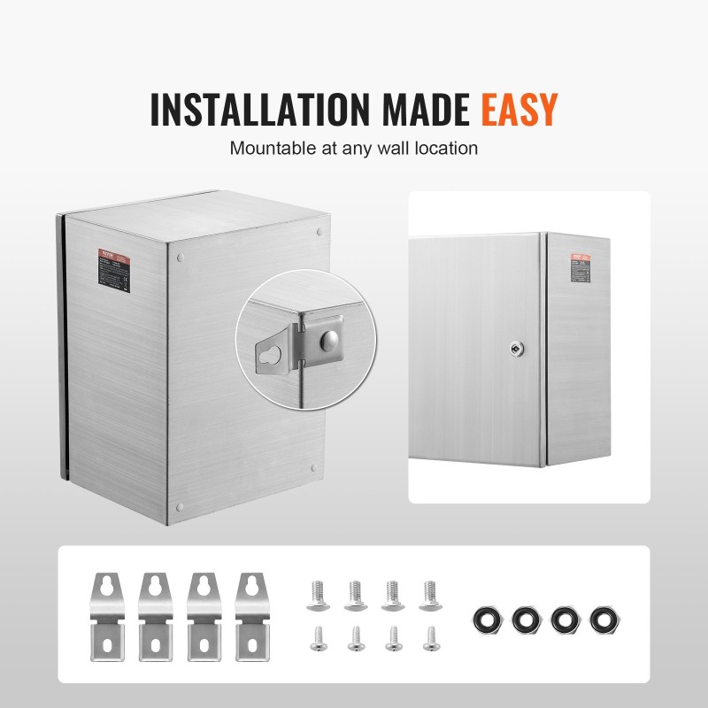 Sähkökotelo 304-ruostumattomasta teräksestä 40x30x25 cm IP66 seinäkiinnitys sisä- ja ulkokäyttöön