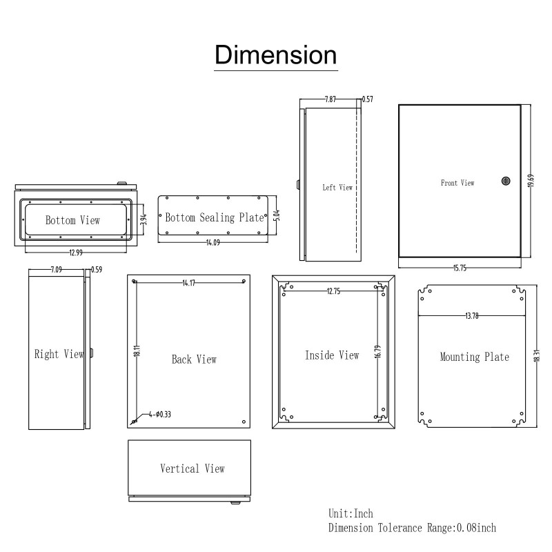 Sähkökotelo SUS304-ruostumaton seinäkiinnitteinen 50 x 40 x 20 cm IP66