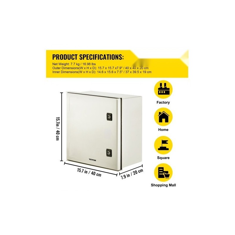 Sähkökotelo lasikuituvahvisteinen polyesteri 40x40x20 cm IP66 NEMA 3X