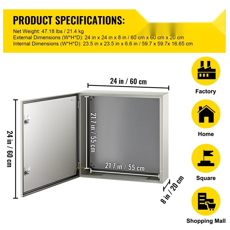 Sähkökojerasia hiiliteräs 1,5 mm 60x60x20 cm IP66 lukittava