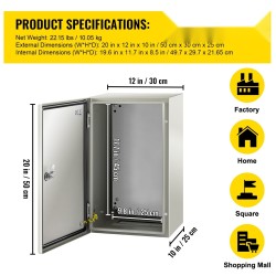 Sähkökotelo hiiliteräs 50 x 30 x 25 cm IP66-suojattu lukittava sinkitty taustalevy