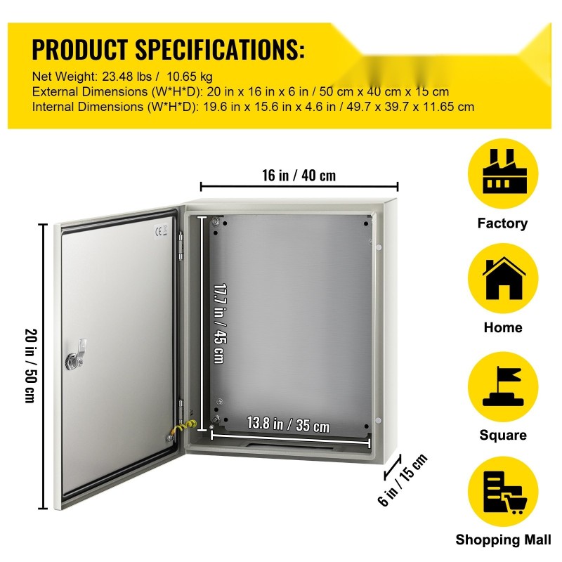 Sähkökotelo 1,5 mm hiiliterästä 50 x 40 x 15 cm IP66 lukittava