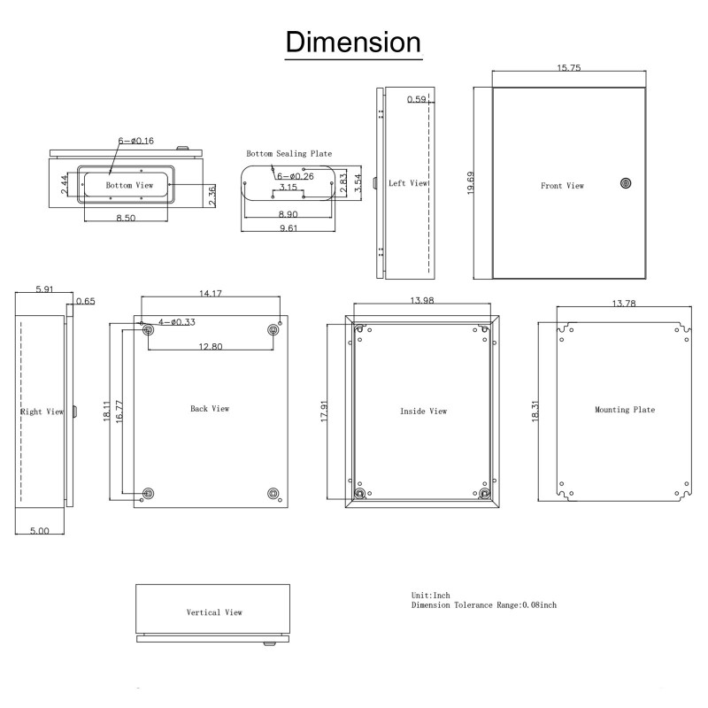 Sähkökotelo 1,5 mm hiiliterästä 50 x 40 x 15 cm IP66 lukittava