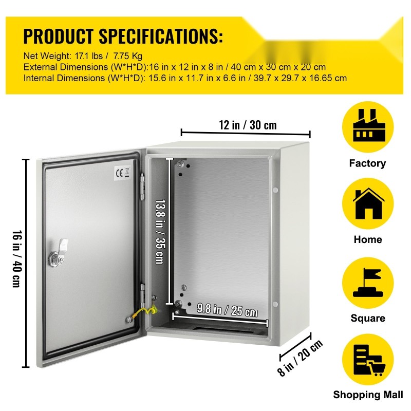 Sähkökotelo hiiliteräs 1,5 mm 40x30x20 cm IP66 lukittava