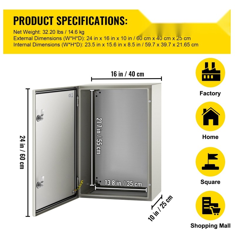 Sähkökotelo 60 x 40 x 25 cm hiiliteräs IP66 NEMA 4X