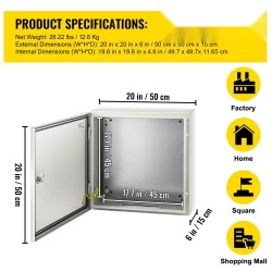 Sähkökotelo hiiliteräs 1,5 mm 50x50x15 cm IP66 lukittava ovi irrotettava asennuslevy