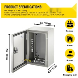 Sähkökotelo teräksinen 1,5 mm 30x20x15 cm IP66 lukittava
