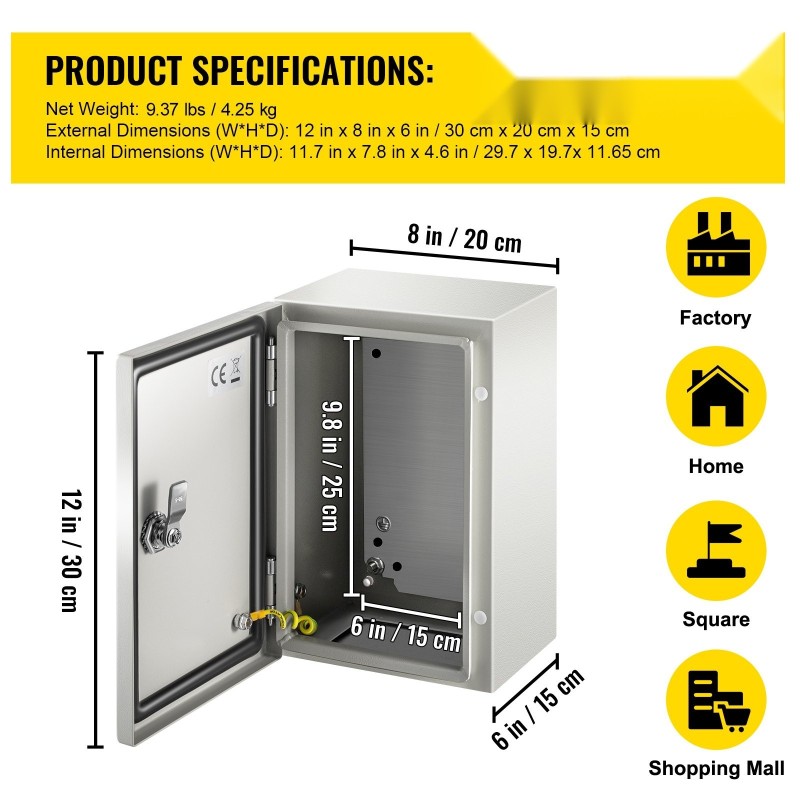 Sähkökotelo teräksinen 1,5 mm 30x20x15 cm IP66 lukittava