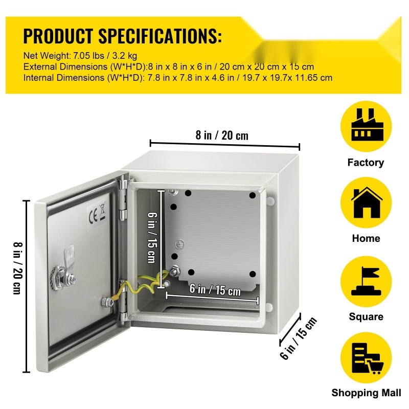 Sähkökotelo hiiliteräs 1,5 mm 20x20x15 cm IP66 lukittava