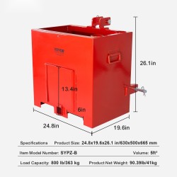 Traktorin teräksinen painolaatikko 3-piste kategoria 1 5ft³ 363 kg 2'' vetokoukulle