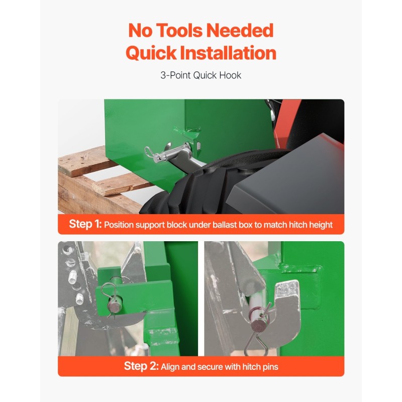 Traktorin ballastilaatikko 3-pisteinen kategoria 1 teräs 800 paunaa 2-tuumainen vetokoukku