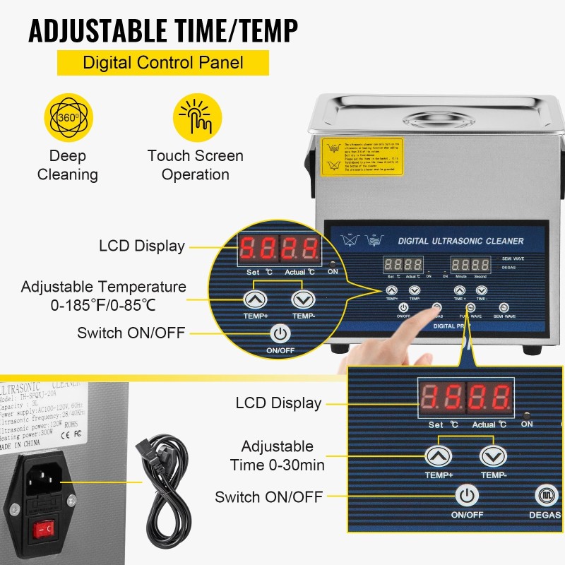 Ultraäänipesuri 6L ruostumaton teräs kaksitaajuuksinen 28 kHz 40 kHz säädettävä lämmitys